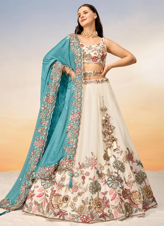 Pure Georgette Cream Party Wear Sequins Work Lehenga Choli